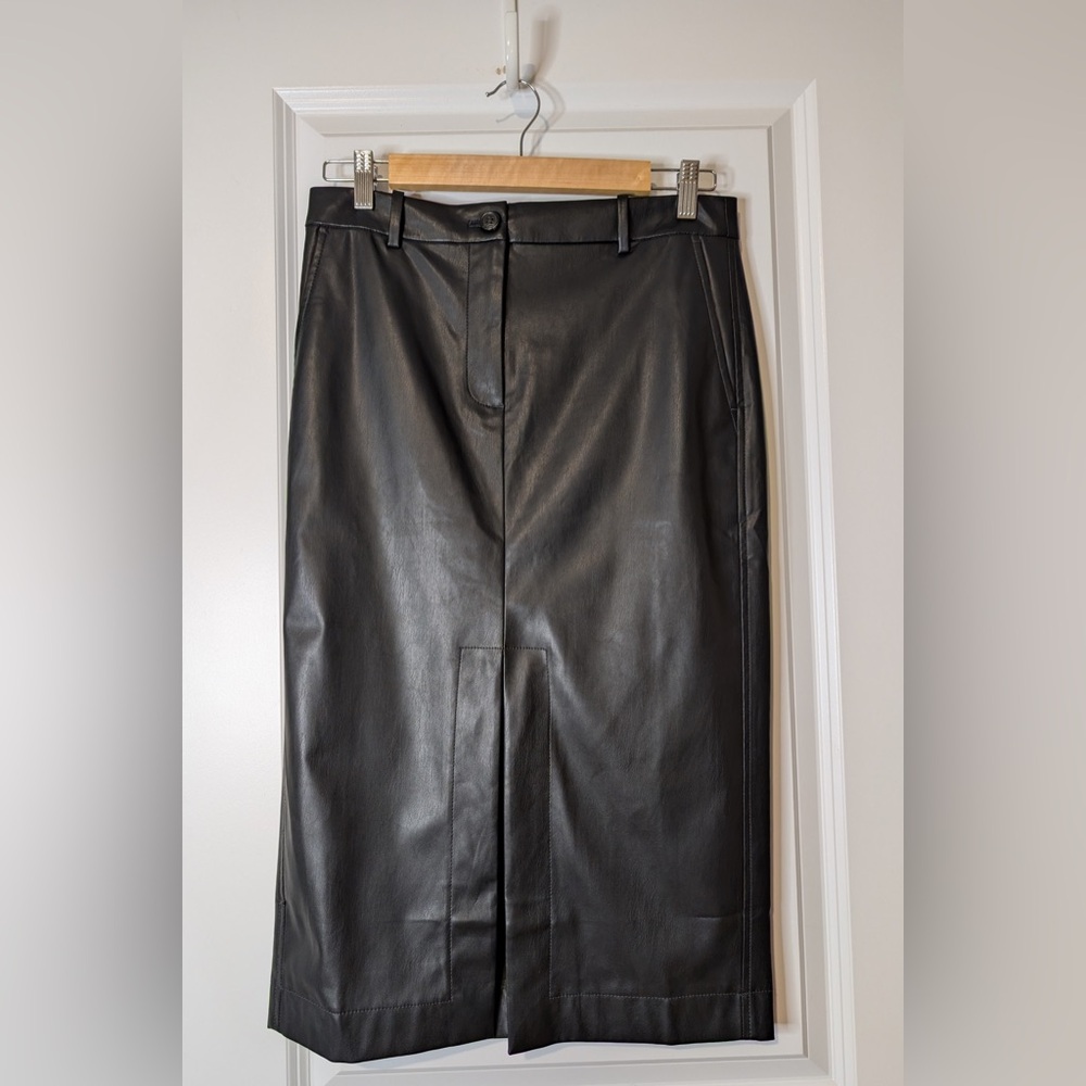 J. Crew Black Faux Leather Midi Pencil Skirt High Waisted Career Size 6